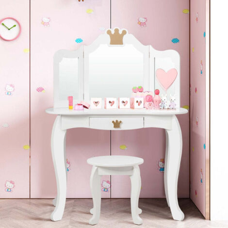 WOODENFUN Coiffeuse En Bois Pour Fille Coiffeuse équipée D