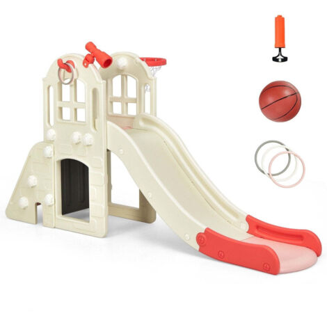Balakaka - Toboggan 3-en-1 Enfant - Avec Panier De Basket - Structure Triangulaire Stable - Intérieur/extérieur - Antidérapant - Charge 100 Lbs - Dès 2 Ans