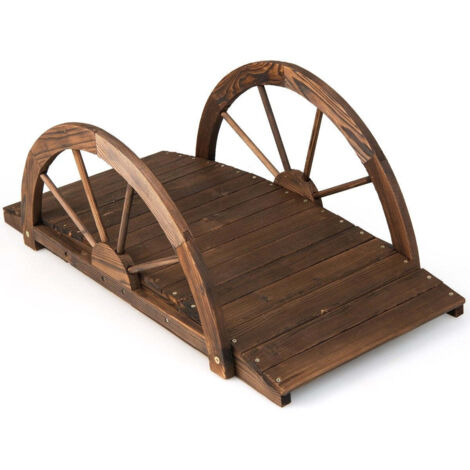 Pont de jardin en bois pont detang avec garde corps double demi roue 101 x 485 x 38 cm