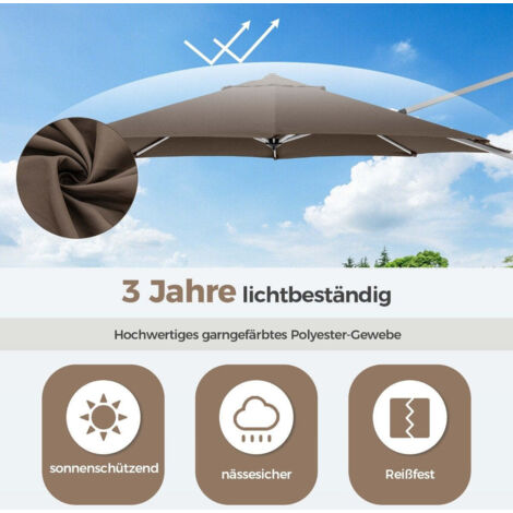 Parasol Déporté ISOISL 300x300 Cm - Inclinable, Rotatif 360°, Manivelle, Toile UV50+, Aluminium, Pour Terrasse, Jardin