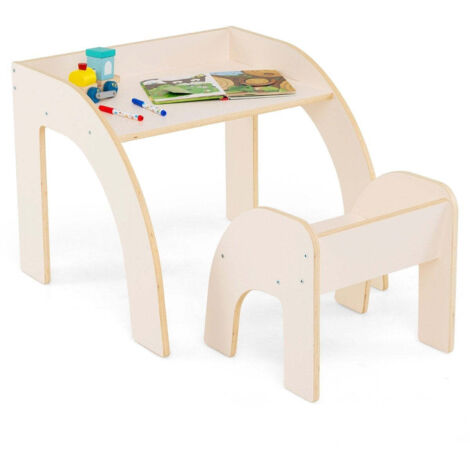 Table pour enfants en bois avec chaise table a peindre pour enfants avec bords arrondis groupe de sieges pour enfants blanc (1/5)