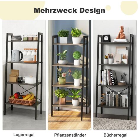 Etagere bibliotheque avec etagere echelle a 4 niveaux en bois avec protection contre linclinaison et pieds reglables marron fonce (1/5)