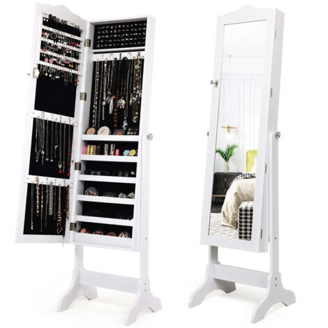 Armoire a bijoux verrouillable design sur pied angle reglable miroir pleine longueur 45 x 37 x 160 cm blanc (1/5)