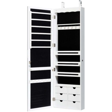 Armoire a bijoux avec led armoire a bijoux muraleporte verrouillable avec miroir et 6 tiroirs blanc (1/5)