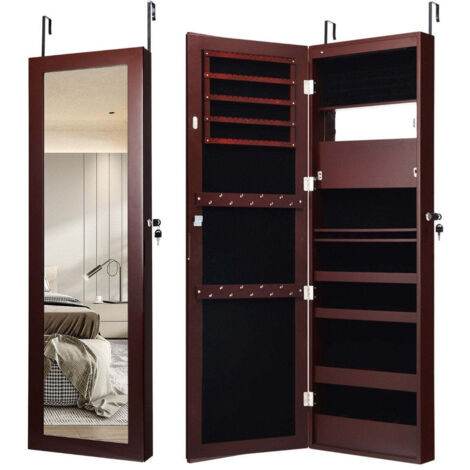 Armoire a bijoux avec miroir armoire a cosmetiques avec etageres doublees crochets et compartiments marron 883 (1/5)