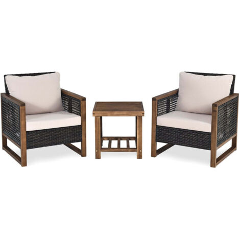 Ensemble de jardin en polyrotin bistrot 3 pieces gris anthracite anthracite