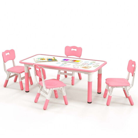 Utaxuper Bureau Enfant Fille Avec Chaise Réglable En Hauteur Et Tiroir - Rose - Design Dessin Animé