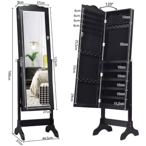Armoire à Bijoux Avec Miroir Sur Pied - 4 étagères, Miroir 3 Angles, Grande Capacité - Pour Chambre Ou Dressing - Rose