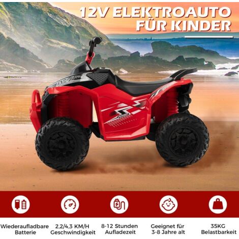 Quad électrique 12V Pour Enfant – Musique, Bluetooth, Phare LED – 88x50x46 Cm – 3-8 Ans (rouge)