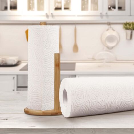 Porte-Serviettes Papier TONLEA Bois Et Métal - Support Cuisine Autoportant Avec 3 Options Fixation