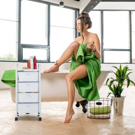 Chariot De Rangement 10 Tiroirs Avec Planche En Bois | Roulettes 360° Et Freins | Pour Salle De Bain, Cuisine, Bureau