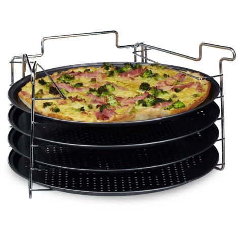 Lot de 4 assiettes à pizza avec support (1/5)