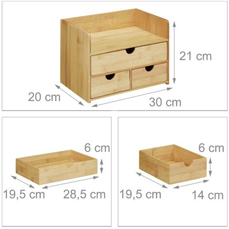 Organiseur De Bureau En Bambou Naturel Avec 3 Tiroirs – Rangement Pratique Et Design épuré