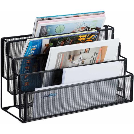 Porte-revues Métallique SUPEASY – 4 Compartiments Verticaux – Noir, Pour Bureau, Maison, école – Design Compact