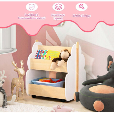 Sobuy kmb99-gr bibliothèque enfant à roulettes étagère à livres enfant