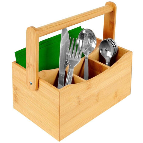 Organiseur Bureau Salle Bain Organisateur De Cuisine En Bambou Westmark - 5 Compartiments 13x13,5x16cm - Rangement Couverts/Sauces Accessoire Table Bambou