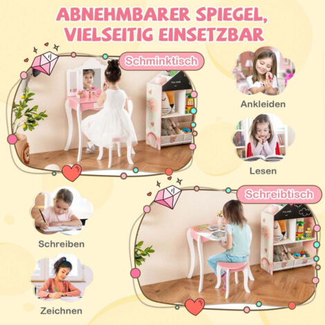 Coiffeuse Enfant Avec Miroir Et Tabouret - Design Moderne, à Monter, Marque Costway