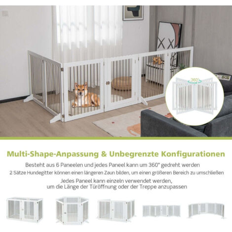 Barriere pour chien parc autoportant avec 6 panneaux 366 x 80 cm blanc (1/5)