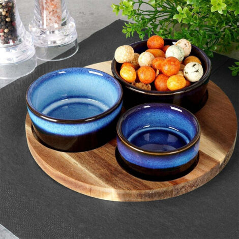 EDHAS Lot De 4 Bols Ronds En Acacia Pour Condiments, Sauce, Noix