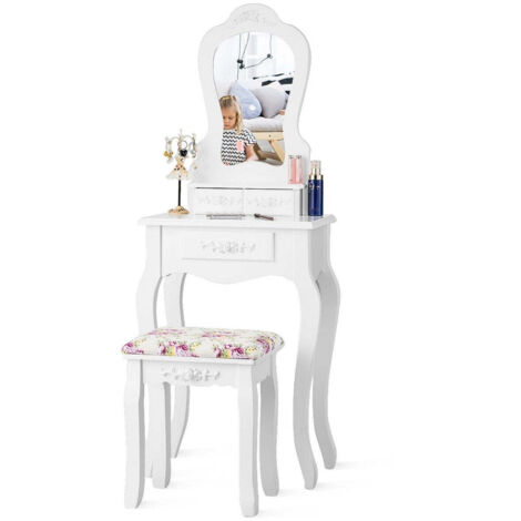 Coiffeuse VICCO Ania Blanche Avec Tabouret Et Miroir – Table De Toilette à Langer 2 Tiroirs