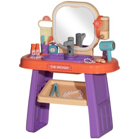 Coiffeuse enfant - table de maquillage - ZONEKIZ - tabouret miroir 2 tiroirs 3-6 ans - bois - 60x40x95cm - blanc bois - Maison