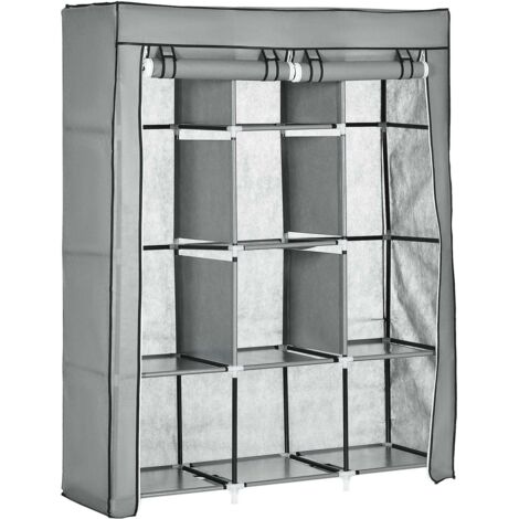 Armoire De Rangement Tissu LOEFME 170x175x45 Cm - Gris - 2 Tringles + 18 Poches Latérales - Dressing Pliable Chambre