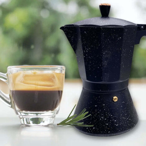 Cafetière Moka A2ZWORLD Aluminium 6 Tasses – Noire Antidérapante, Café Italien Authentique, Poignée Résistante Chaleur, Gaz & Électrique (Non Induction)