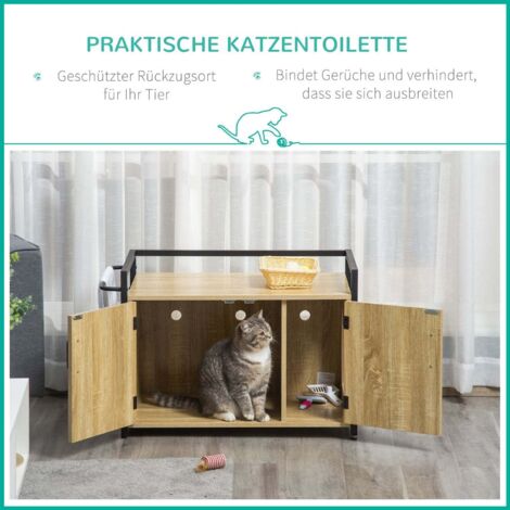 Armoire à Litière Pour Chat - Cache-litière Design Noyer 100x45x66 Cm Avec Tiroirs Et Plateau Récupérateur De Sable