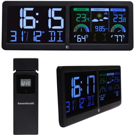 BALDR Station Météo Sans Fil - Thermomètre Intérieur Extérieur, Horloge DCF, Prévisions Météo Et Capteur
