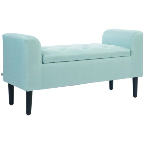 HOMCOM Banc Rangement Aspect Lin Avec Accoudoirs - Gris Clair 140x49x68 Cm Salon Chambre