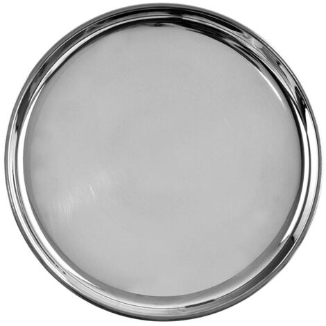 Plateau de service rond en acier inoxydable brillant robuste (1/5)
