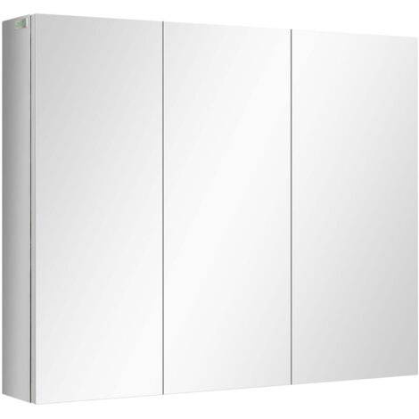 LIFEZEAL Armoire Murale Salle De Bain Avec Miroir - 56x14x45cm Blanche 2 Portes 2 Étagères