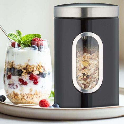 Couvercle Fenêtre Visuelle Lot De 3 Bocaux Conservation Métal 1,9L - Hermétiques Avec Fenêtre Visuelle - Pour Café, Thé, Céréales Rangement Cuisine