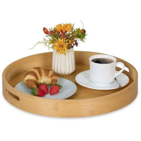 Magnifique Plateau Rond Chinois En Bambou - Finition Brillante, Couleur Jaune (occasion)