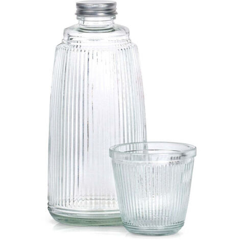 Bouteille en verre avec bouchon à vis et verre à boire, 1000 ml