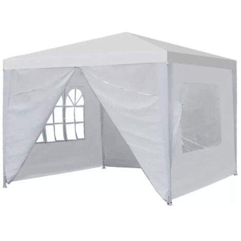 Lot De 2 Panneaux Latéraux Relaxdays Pour Tonnelle 3x3m - Protection Pluie, Vent & Regard, Blanc Avec Fenêtre PVC