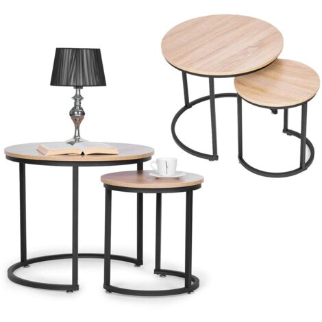 Lot de 2 tables basses rondes design loft (1/5)