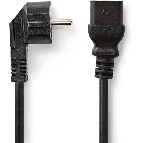 Cable dalimentation prise de terre male iec 320 c19 coude droit plaque nickel 200 m rond pvc noir label (1/2)