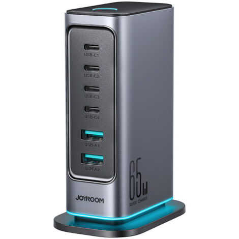 Joyroom chargeur multi usb gan 6 en 1 65 w 4 usb c et 2 usb a (1/5)