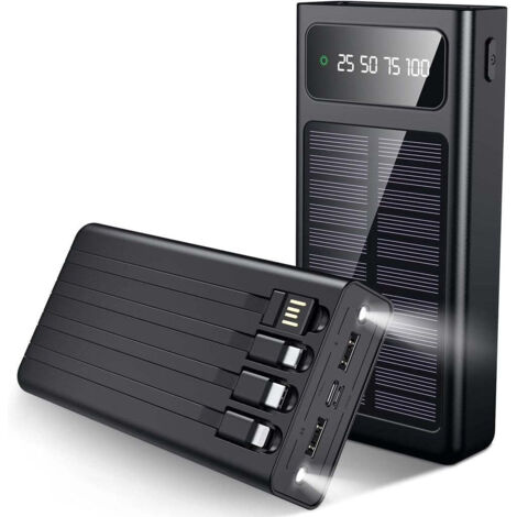 Batterie externe solaire sign avec cables integres 20 000 mah - noir