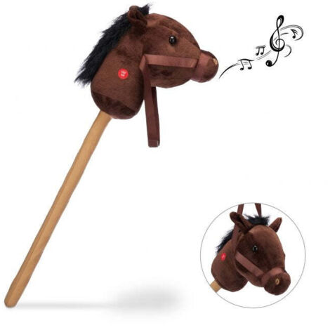 Cheval en bâton cheval en bâton avec effets sonores réalistes en peluche de 39 de haut cheval de loisir d'Halloween avec roues et poteau en bois poignée antidérapante jouet à monter sur