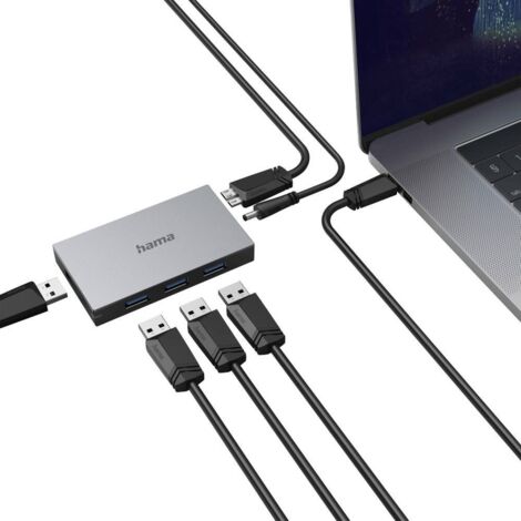 Hama Hub USB 3.0 Tipo C A 4 Porte – Adattatore Da Tavolo Con Cavo Integrato Per PC E Mac, Nero - 3