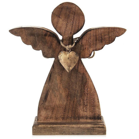 Figurine Ange Gardien En Bois D'Olivier 20 Cm – Cadeau Émotionnel Maman, Baptême, Anniversaire Ou Décoration