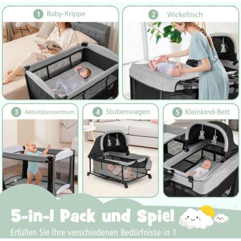 Berceau Bébé Pliable COSTWAY Avec Matelas 2,5 Cm - Lit Voyage Inclinable 0-6 Mois