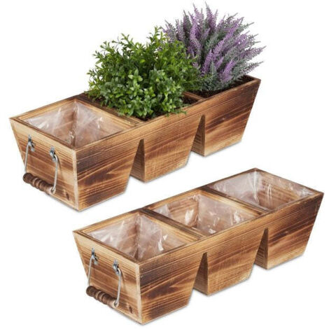 Pot de fleurs en bois a 3 sections (1/5)