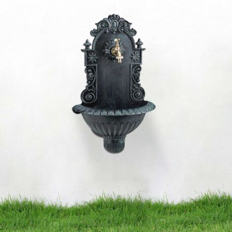 Fontaine Murale Sur Pied Style Antique Vert – Fer Forgé 64 Cm, Robinet Inclus