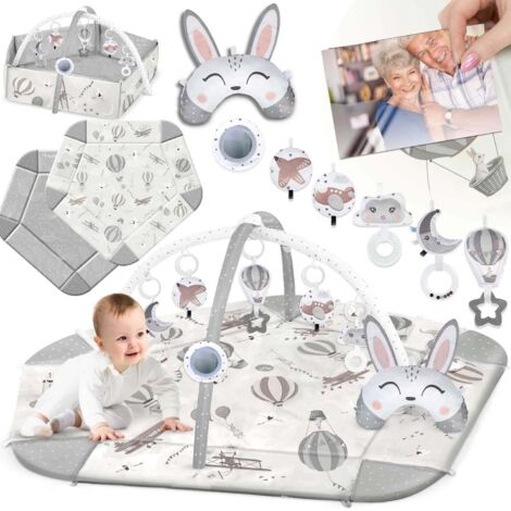 Nukido Tapis D'Éveil Interactif 3en1 Pour Bébé - Tapis De Jeux Éducatif Bilatéral 110x100 Cm Avec 7 Jouets, Coussin Minky Et Miroir - Dès La Naissance