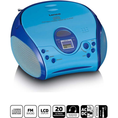 Boombox avec lecteur cd radio fm et autocollants bleu (1/5)
