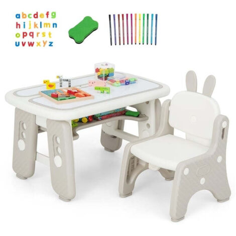 Ensemble table et chaises pour enfants Table et chaise artificielles pour tout-petits avec bibliothèque à charnières gris