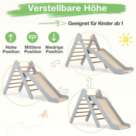 LIFEZEAL 4 en 1 Triangle d'Escalade avec Toboggan Bois, Filet à Grimper, Planche et Échelle,Intérieur, Charge de 50 kg, Enfants 1 +Ans,Naturel | Leroy Merlin